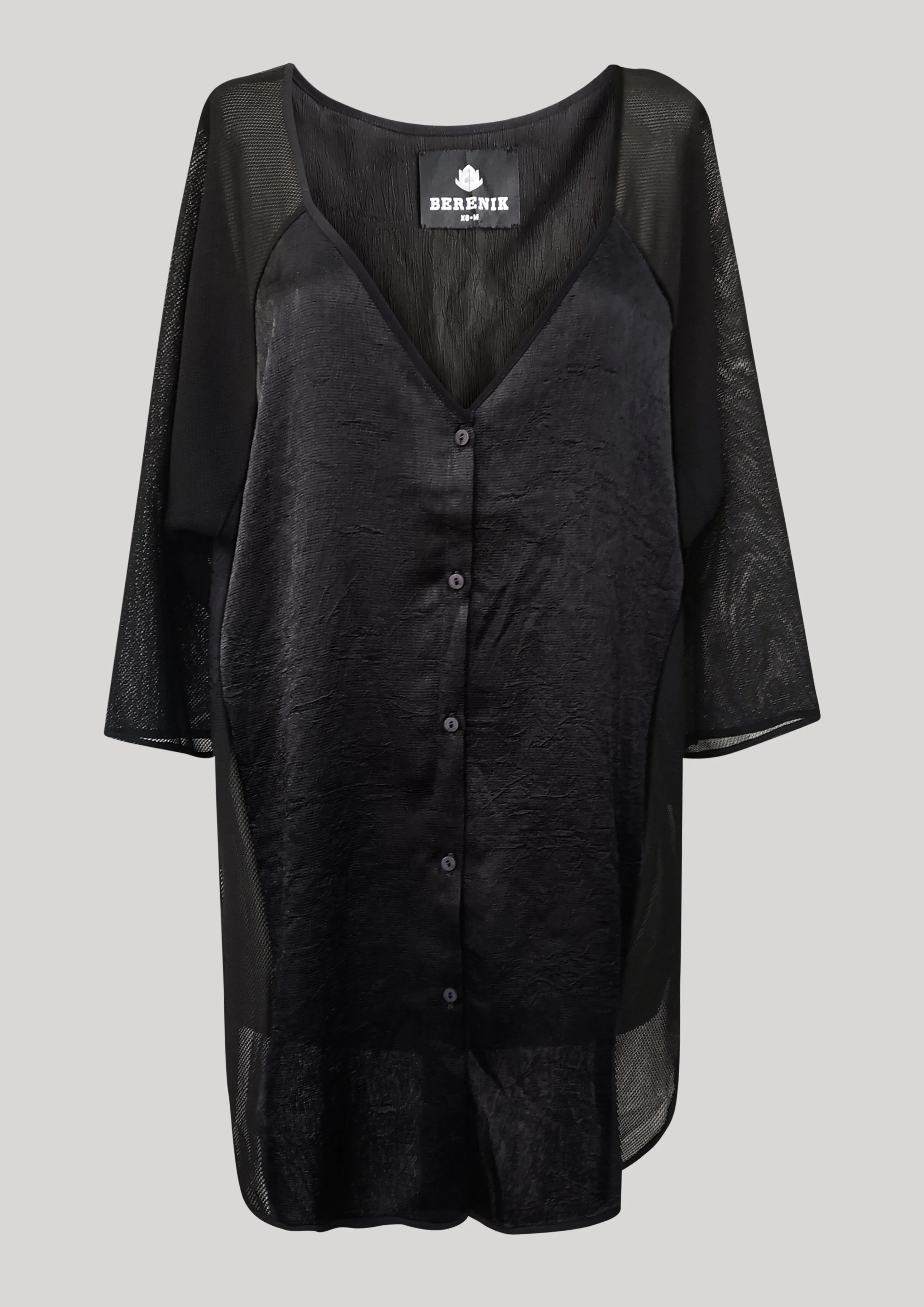 KIMONO SHIRT BLACK SHINY/MESH