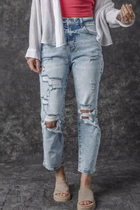 Light Wash Frayed High Waist Jeans