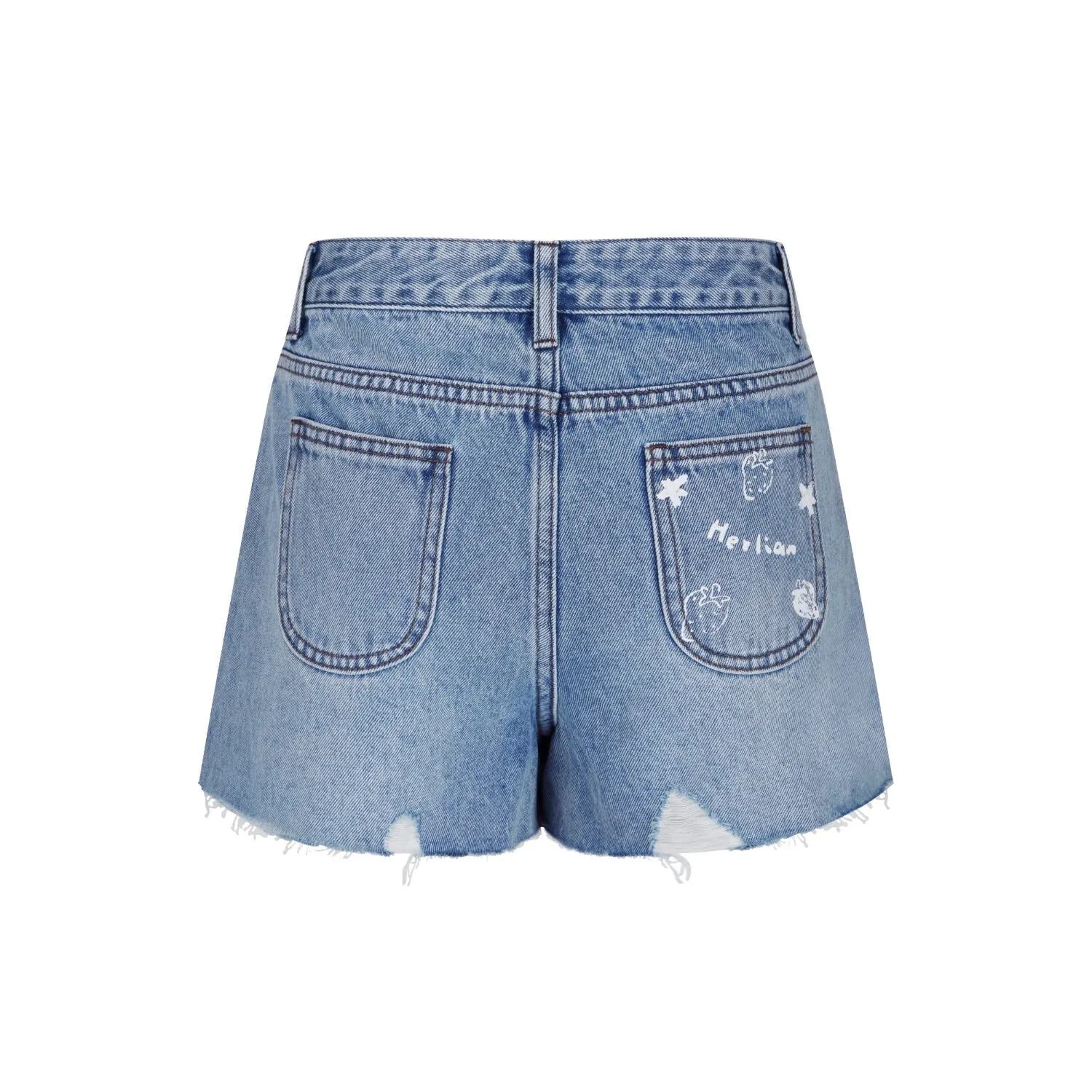 Logo Print Tassel Short Jeans in Blue