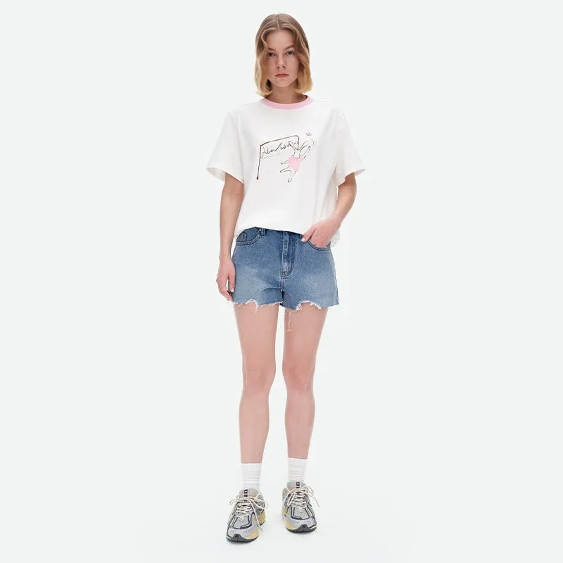 Logo Print Tassel Short Jeans in Blue