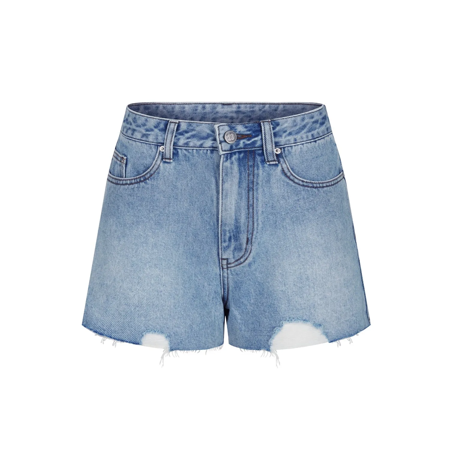 Logo Print Tassel Short Jeans in Blue