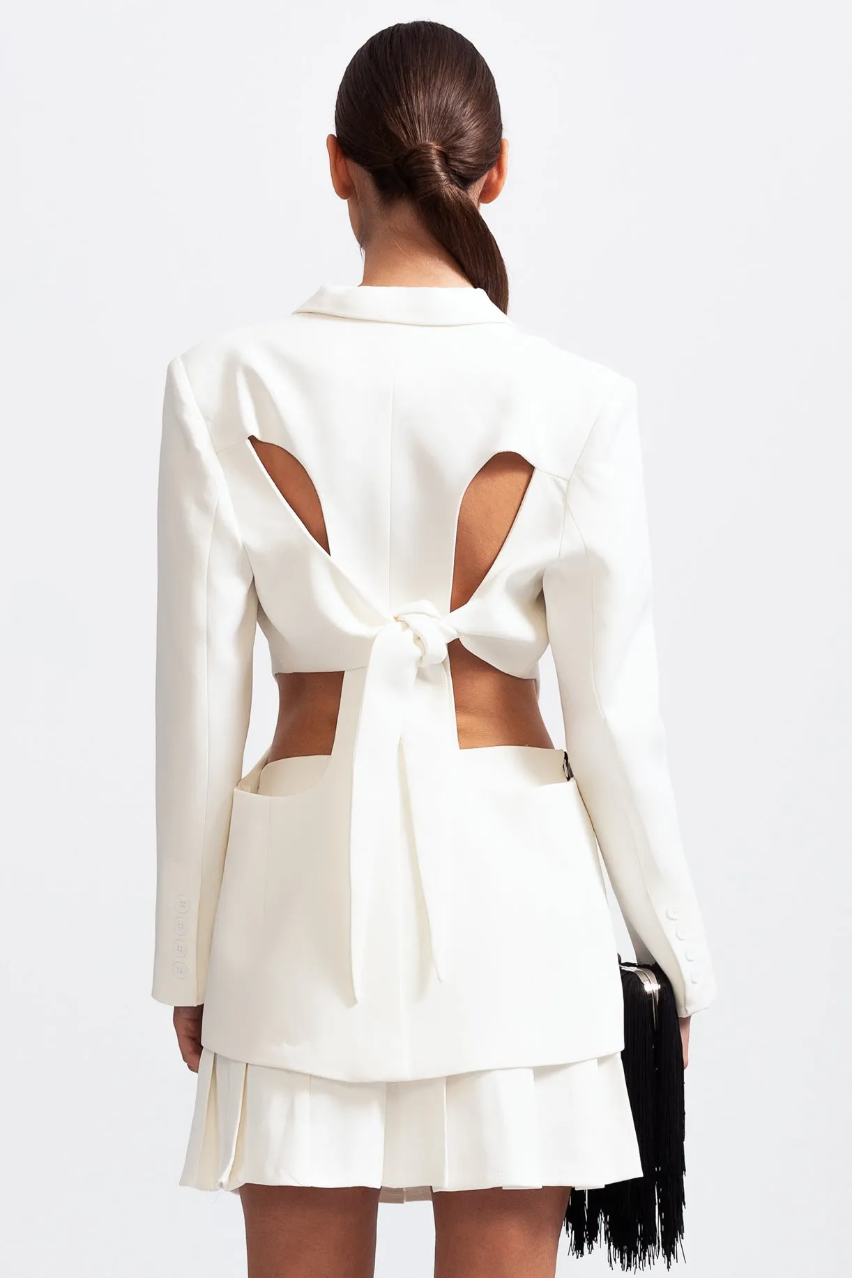Long Sleeve Cut Out Blazer - White