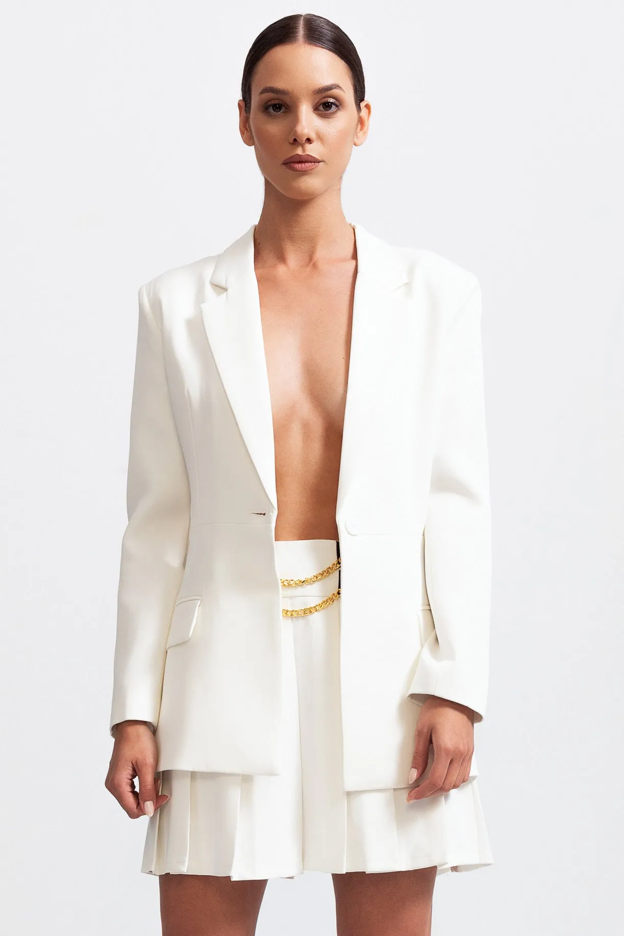 Long Sleeve Cut Out Blazer - White