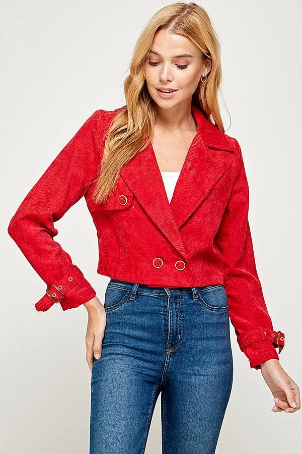 long sleeve lapel detail cropped jacket