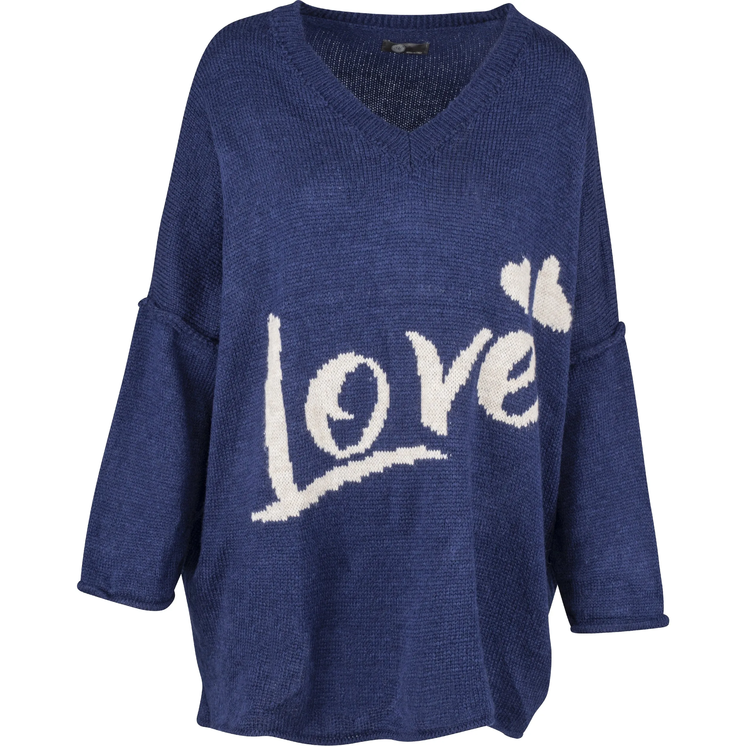 M Made in Italy – Love Oversized V-Neck Tunic Sweater With Dropped Shoulder