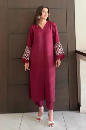 Manahils - Embroidered Tunic - Burgundy Maroon