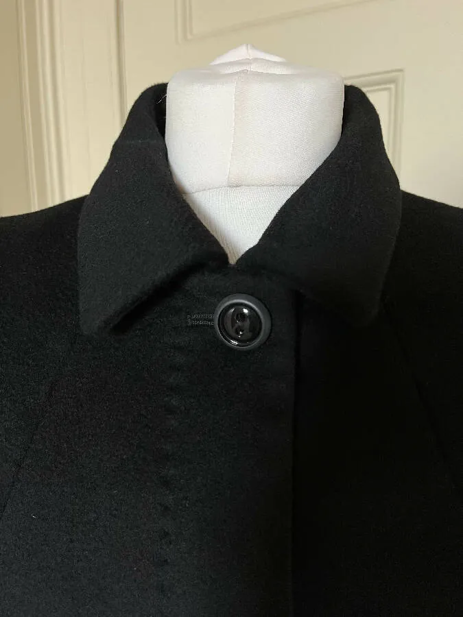 MaxMara women's black wool belted fitted coat with pleated skirt