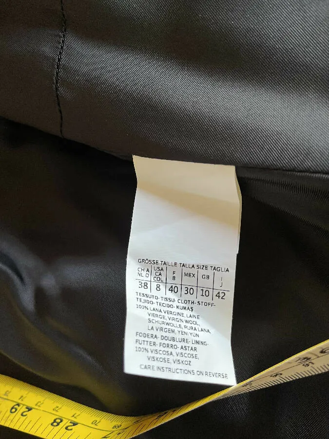 MaxMara women's black wool belted fitted coat with pleated skirt