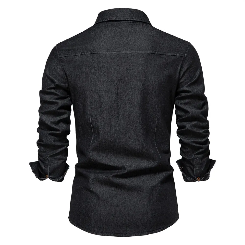 Men Long Sleeve Cowboy Denim Shirt