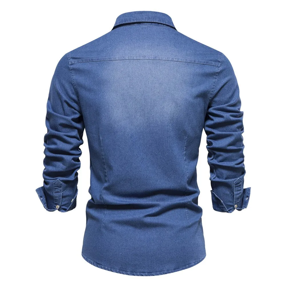 Men Long Sleeve Cowboy Denim Shirt