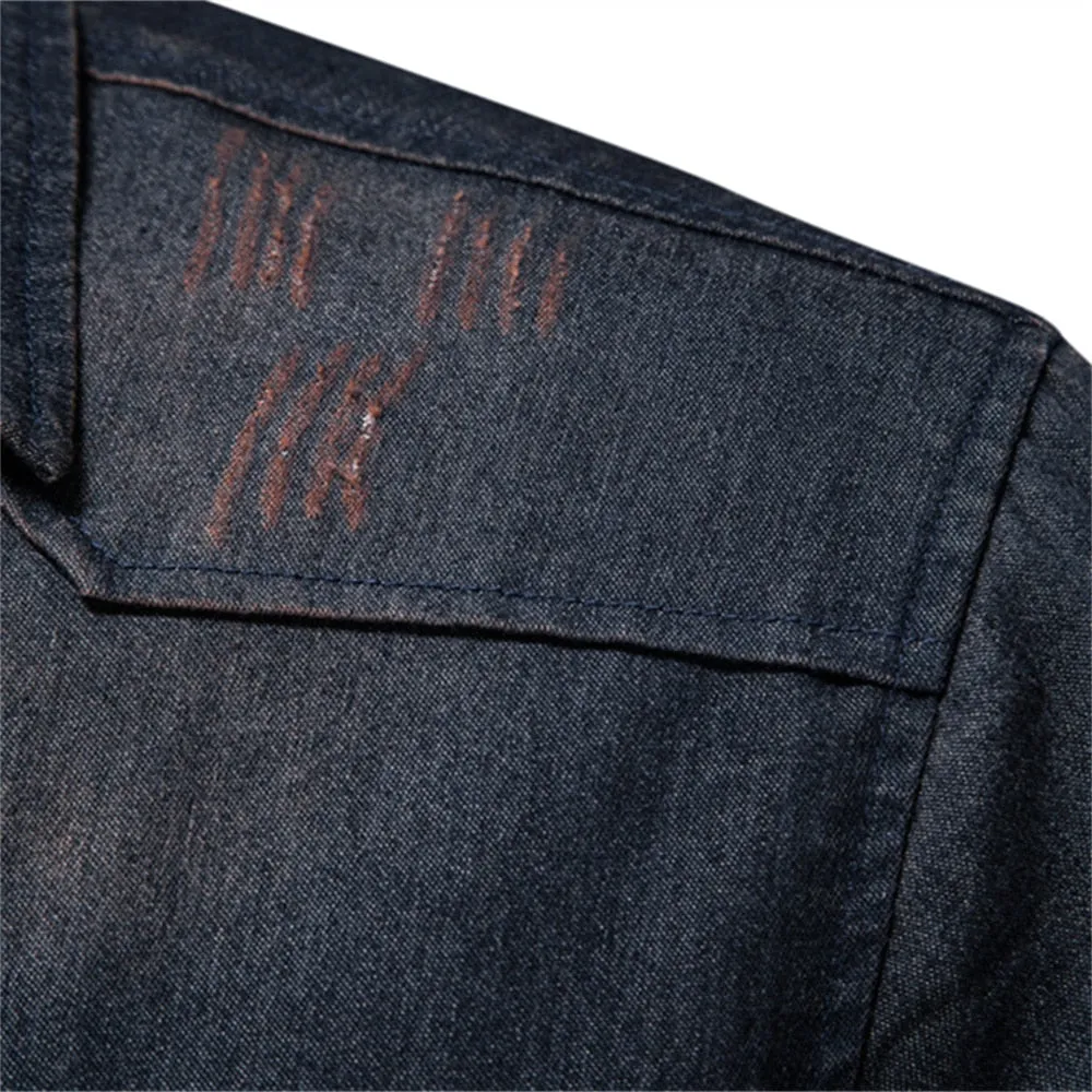 Men Long Sleeve Cowboy Denim Shirt