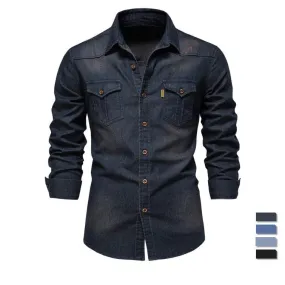 Men Long Sleeve Cowboy Denim Shirt