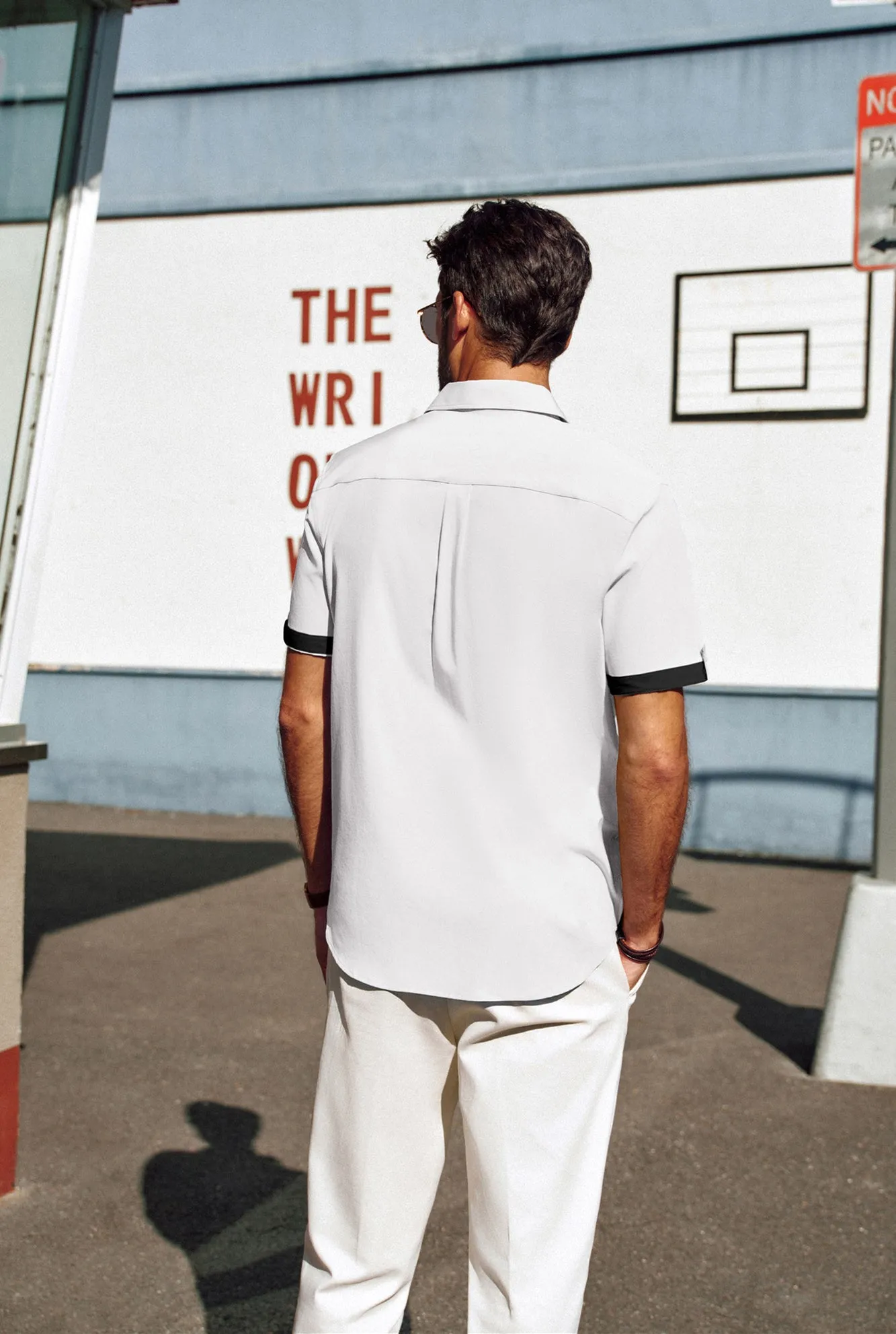 Men Straight Shirt Casual Short Sleeve Lapel Collar Button-up Tops