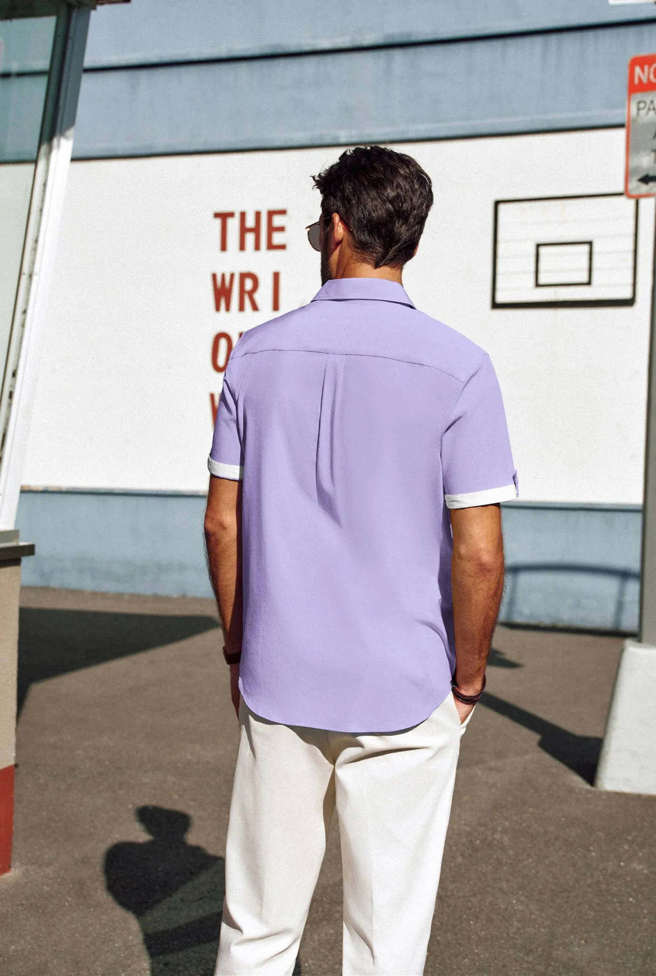 Men Straight Shirt Casual Short Sleeve Lapel Collar Button-up Tops