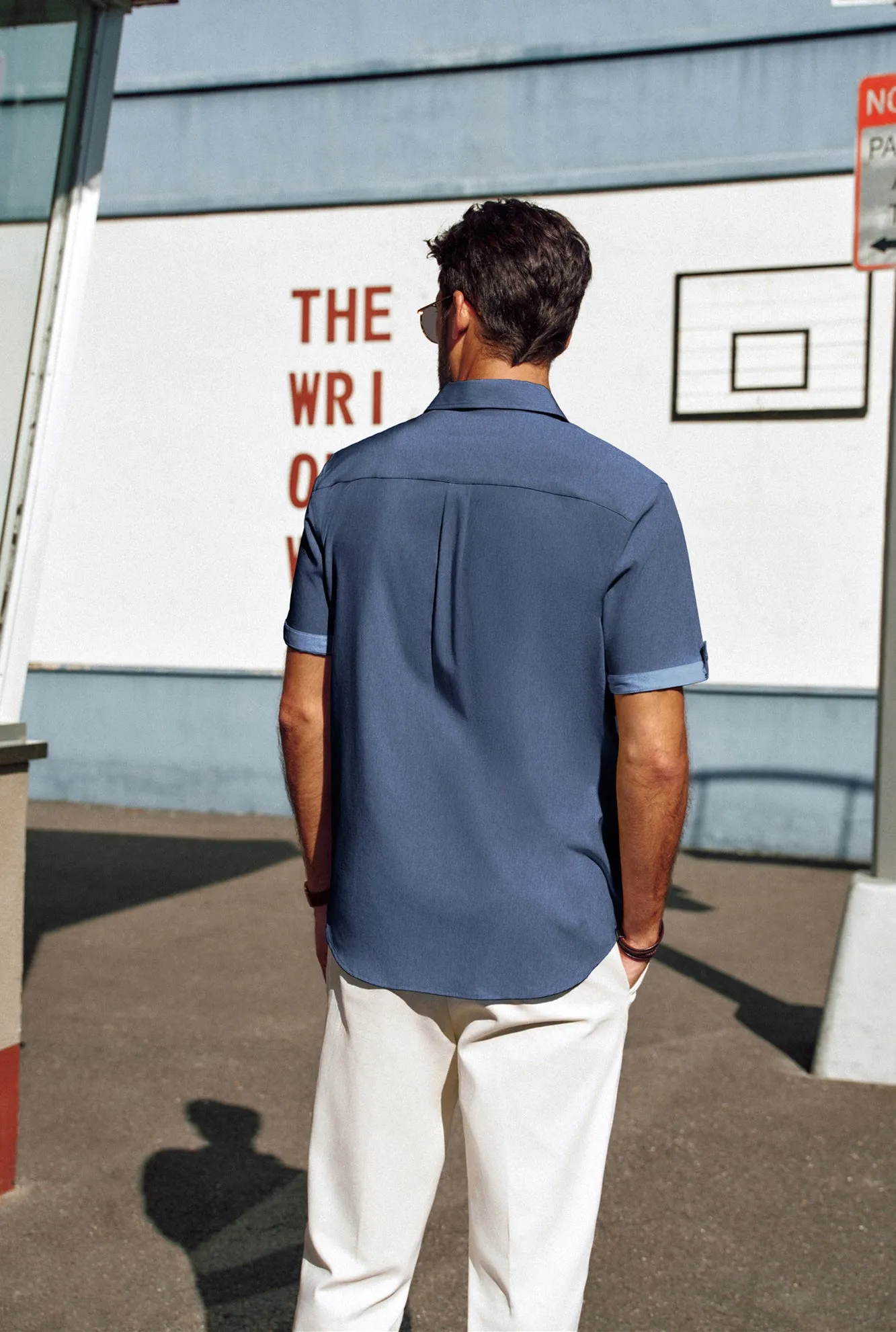 Men Straight Shirt Casual Short Sleeve Lapel Collar Button-up Tops