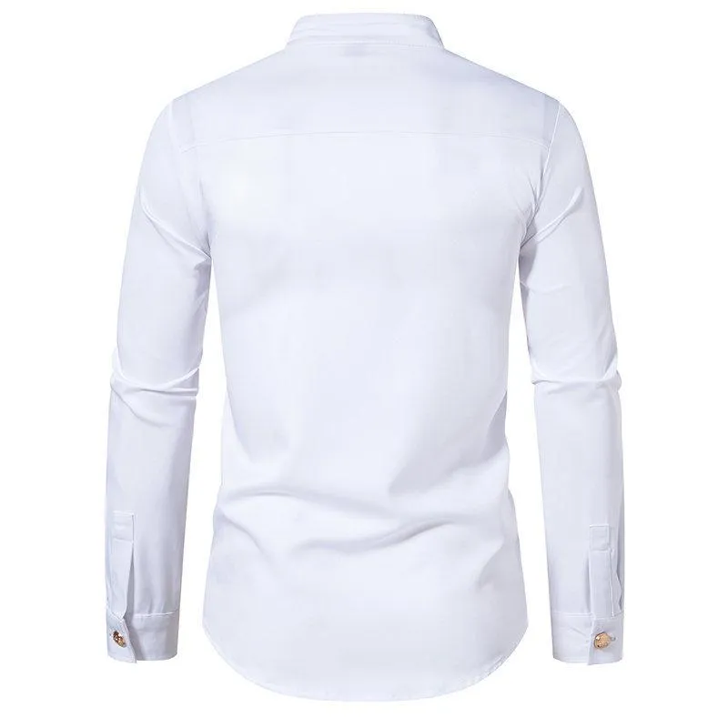 Men's British Vintage Double Breasted Stand Collar Long Sleeve Shirt 07650067X