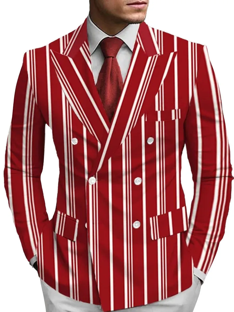 Men's Double Breasted Lapel Contrast Stripe Blazer