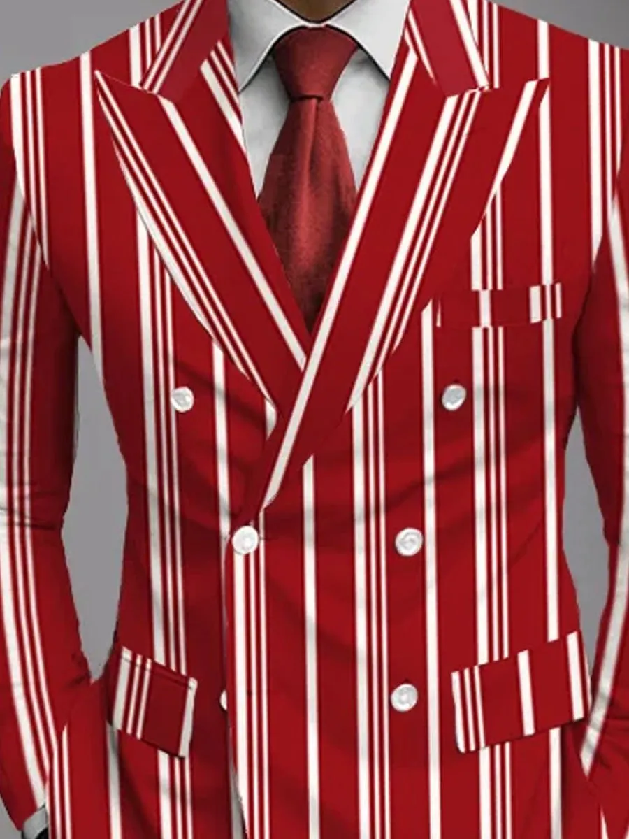 Men's Double Breasted Lapel Contrast Stripe Blazer