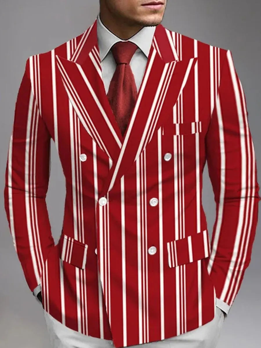 Men's Double Breasted Lapel Contrast Stripe Blazer
