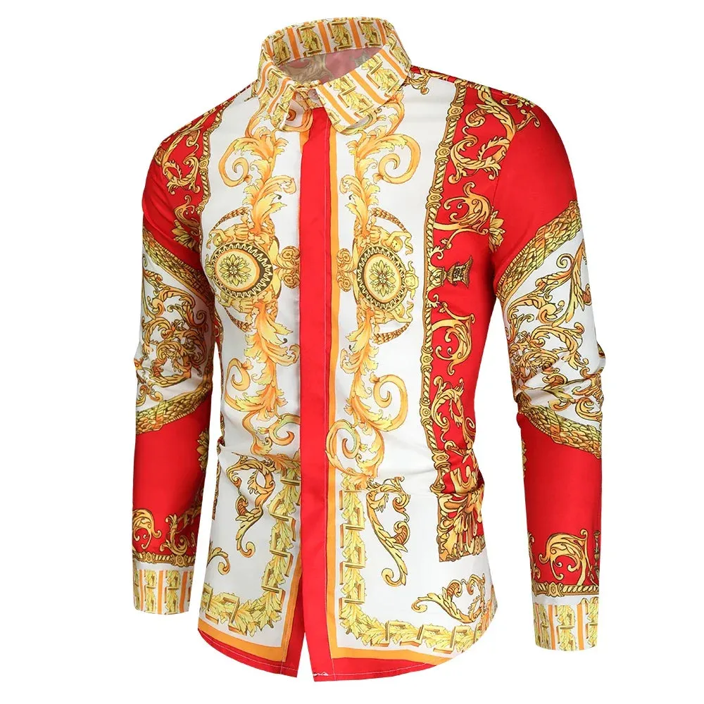 Men's Royal Paisley Print Shirt – Luxury Slim Fit Ethnic Style Long Sleeve Casual Spring/Autumn Shirt