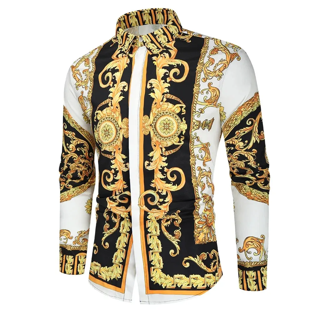 Men's Royal Paisley Print Shirt – Luxury Slim Fit Ethnic Style Long Sleeve Casual Spring/Autumn Shirt