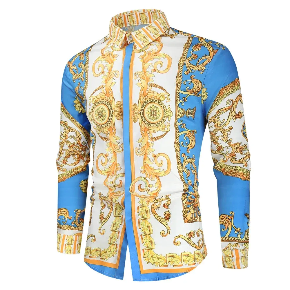 Men's Royal Paisley Print Shirt – Luxury Slim Fit Ethnic Style Long Sleeve Casual Spring/Autumn Shirt