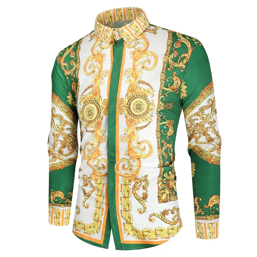 Men's Royal Paisley Print Shirt – Luxury Slim Fit Ethnic Style Long Sleeve Casual Spring/Autumn Shirt
