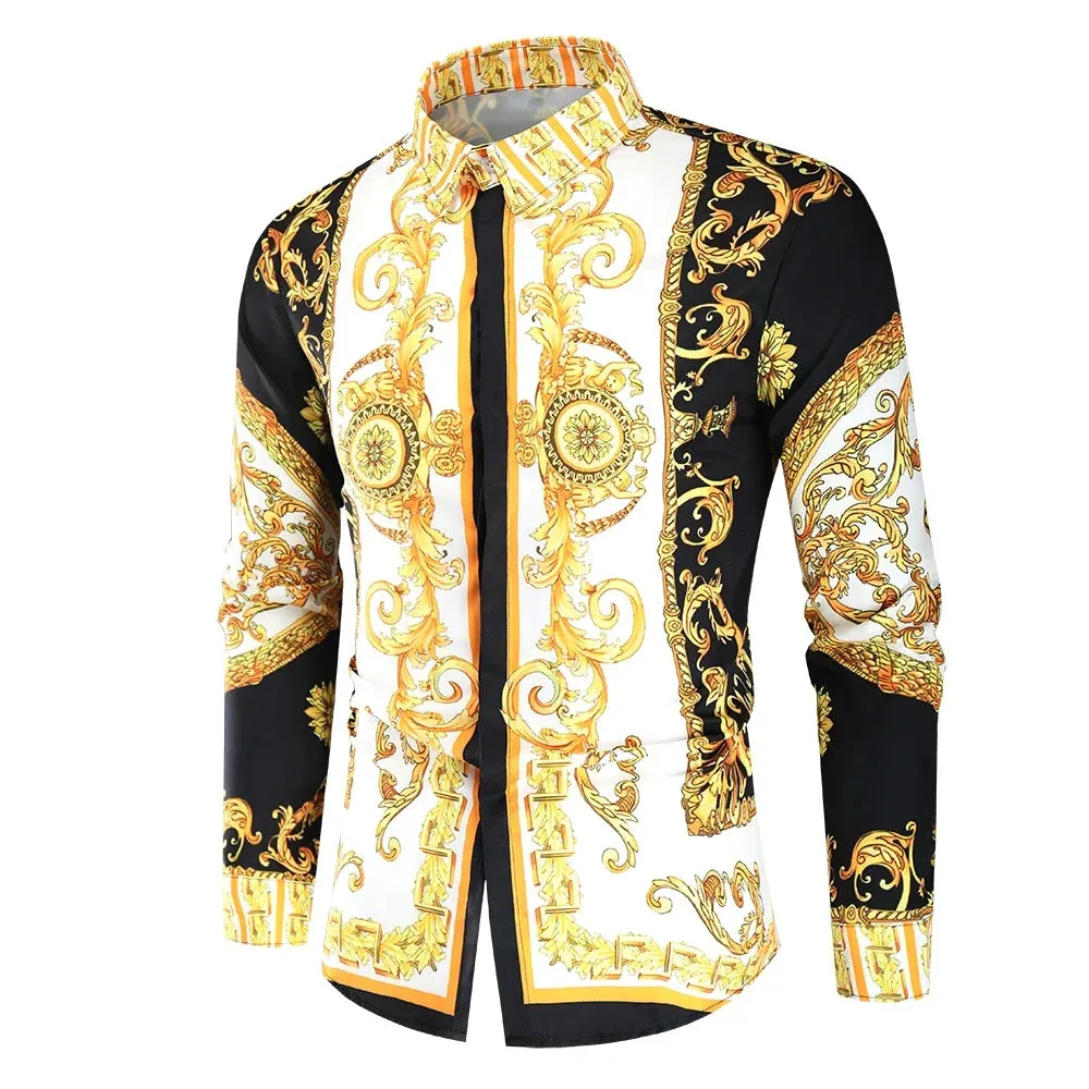 Men's Royal Paisley Print Shirt – Luxury Slim Fit Ethnic Style Long Sleeve Casual Spring/Autumn Shirt