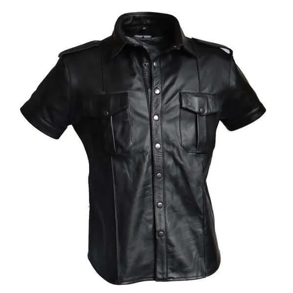 Mens White Leather Police Shirt