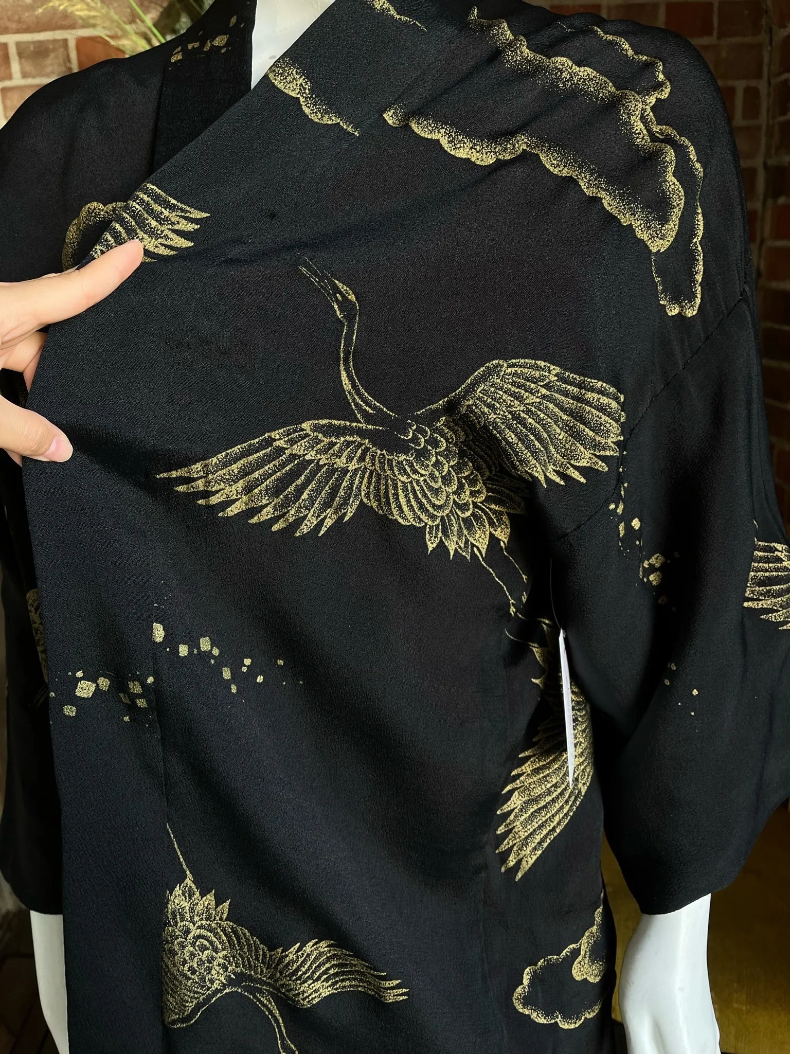 Mid Century Rayon Crepe Orange Black Gold Haori