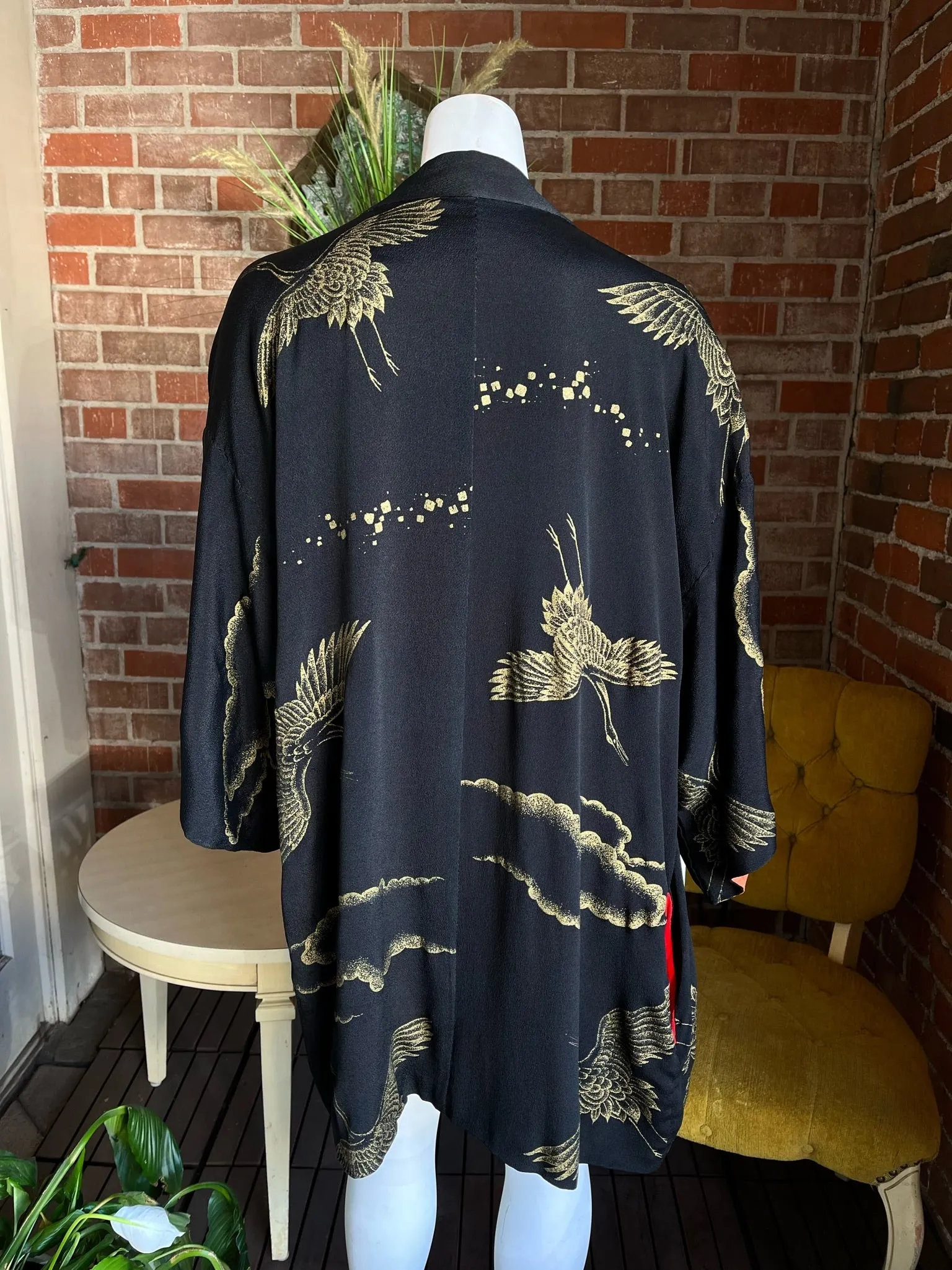 Mid Century Rayon Crepe Orange Black Gold Haori