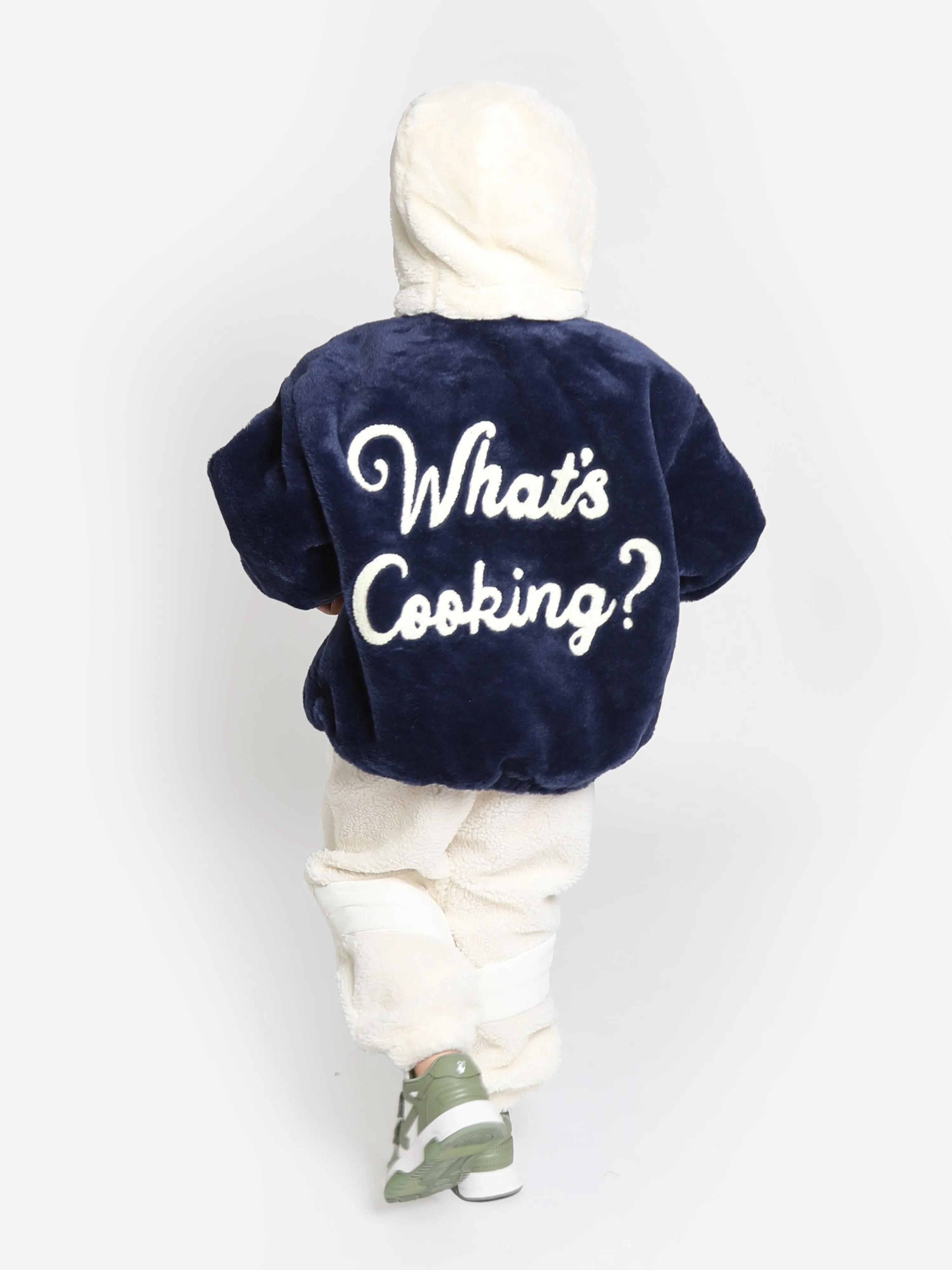 Mini Rodini Kids What's Cooking Faux Fur Jacket in Navy