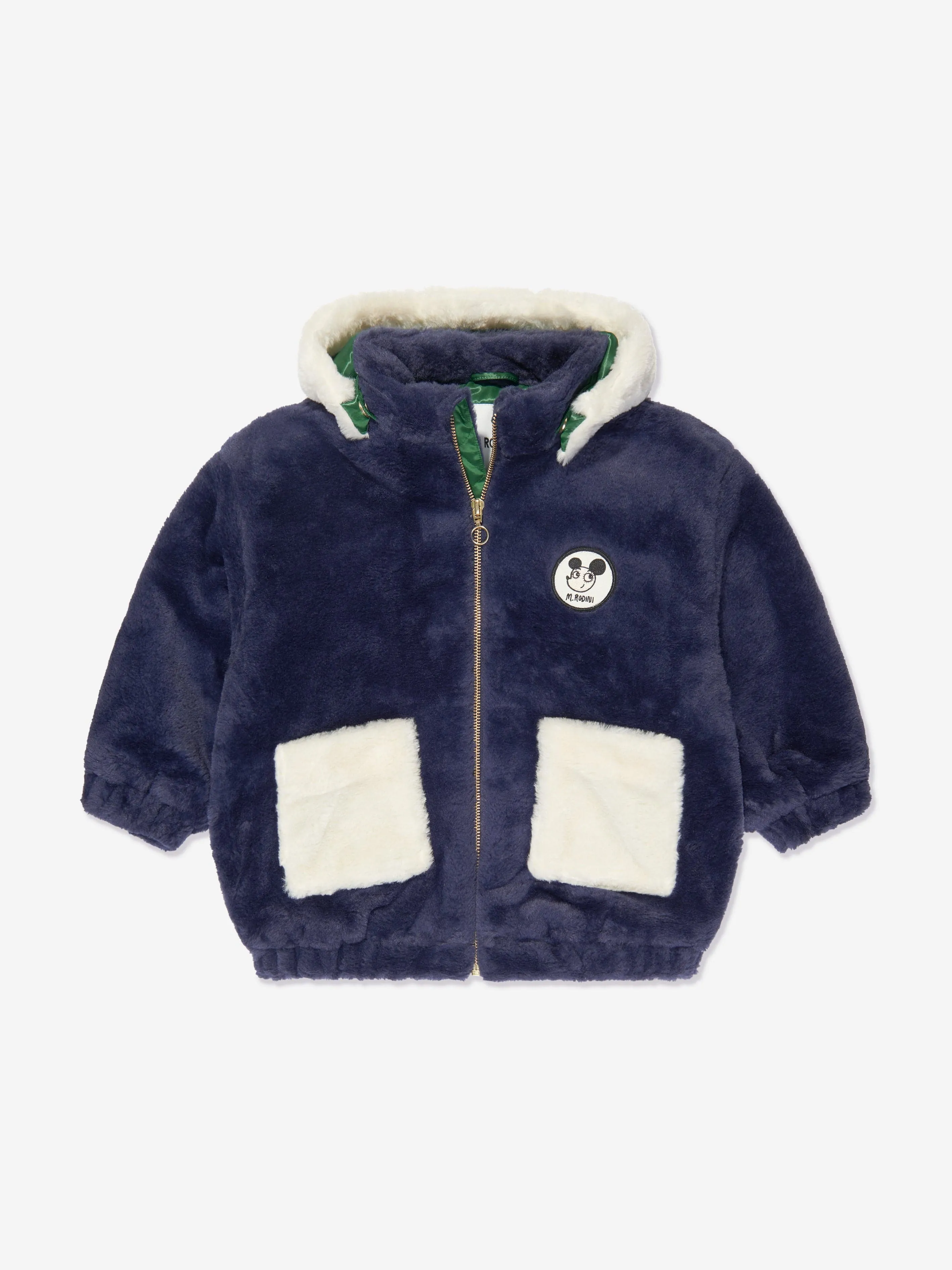 Mini Rodini Kids What's Cooking Faux Fur Jacket in Navy