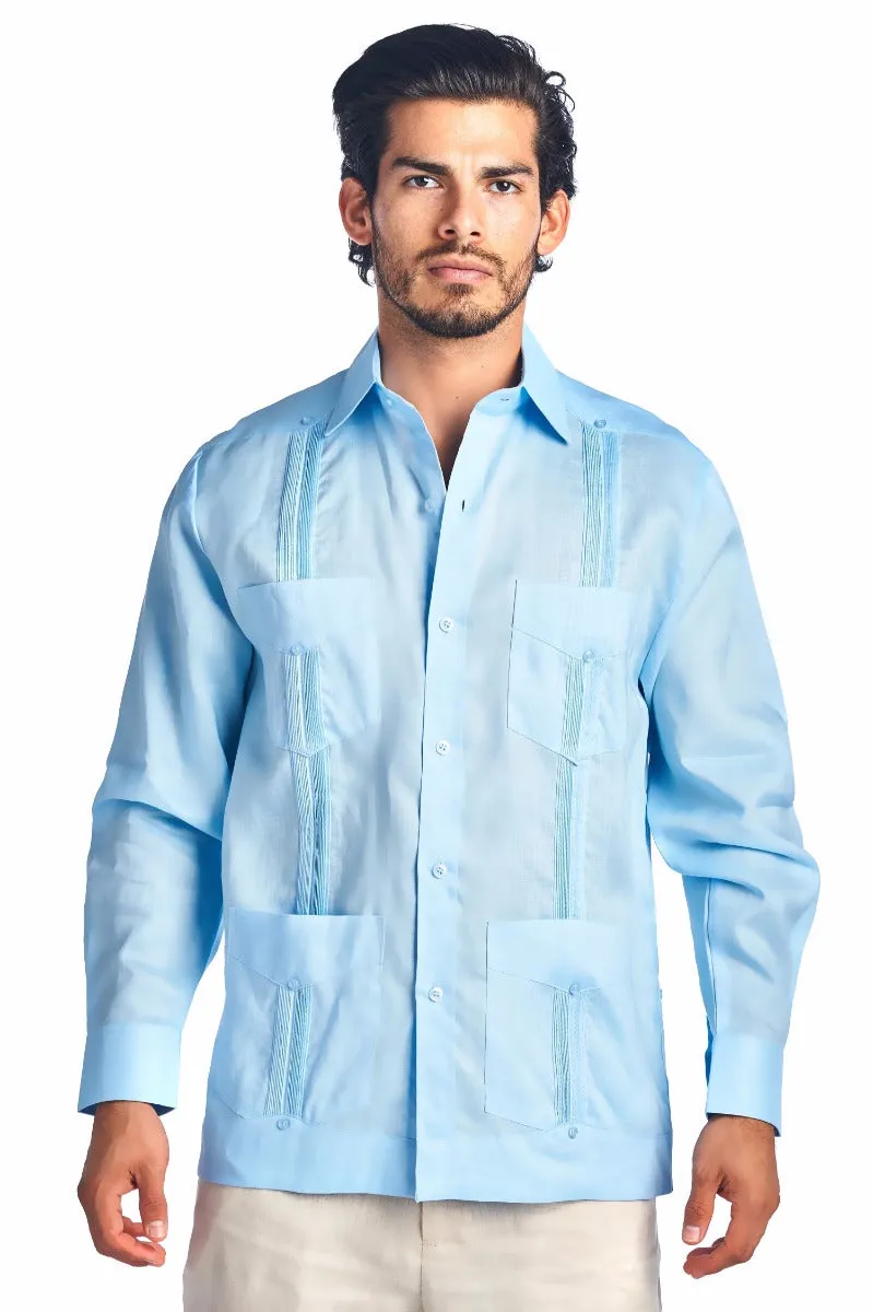 Mojito Collection Plus Size Guayabera Shirt Classic Poly Cotton Long Sleeve 3X-8X