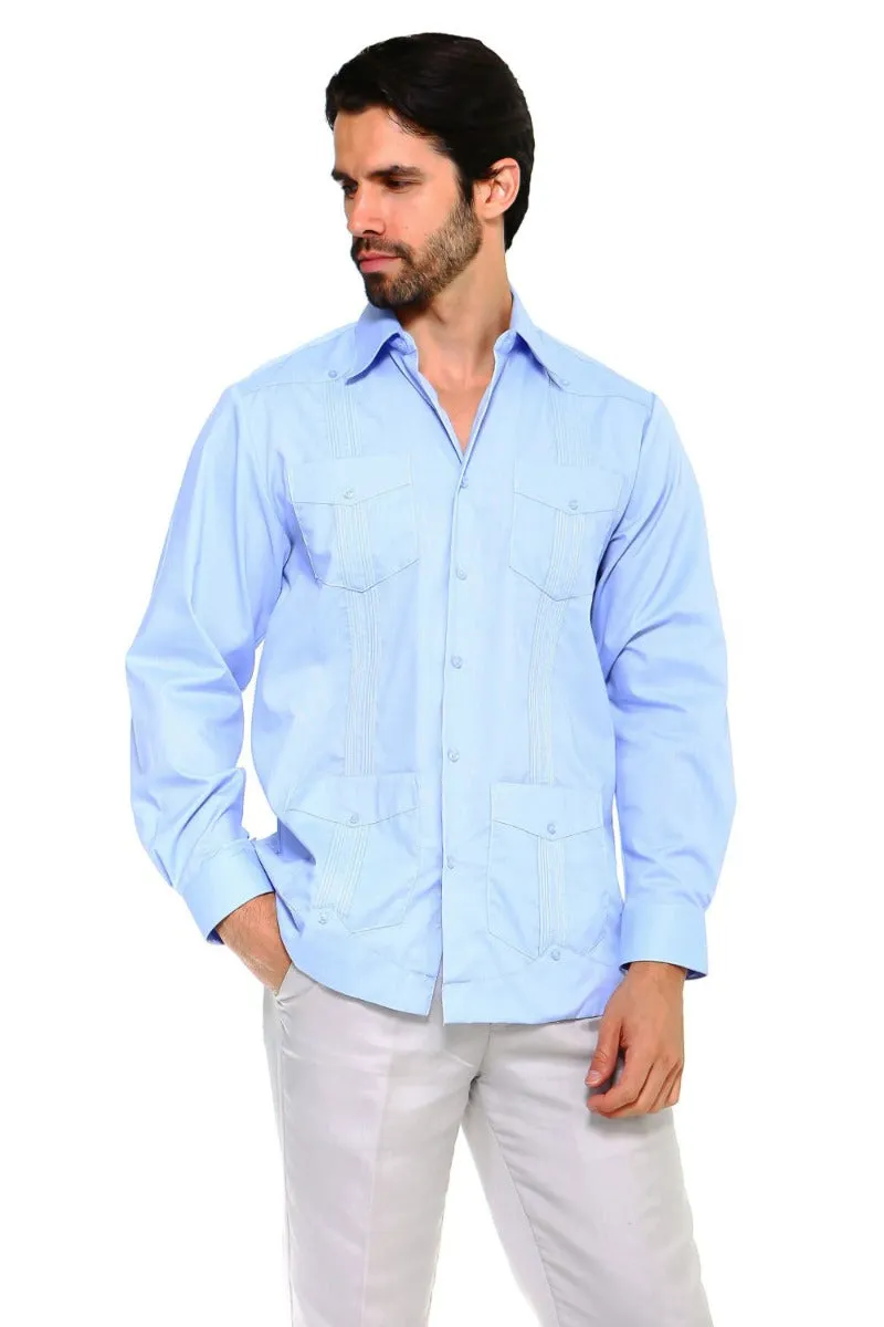 Mojito Collection Plus Size Guayabera Shirt Classic Poly Cotton Long Sleeve 3X-8X