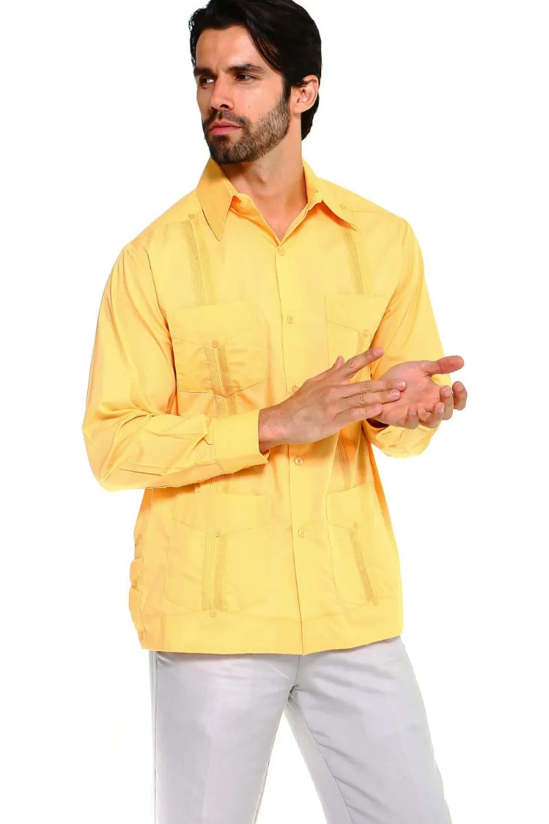 Mojito Collection Plus Size Guayabera Shirt Classic Poly Cotton Long Sleeve 3X-8X