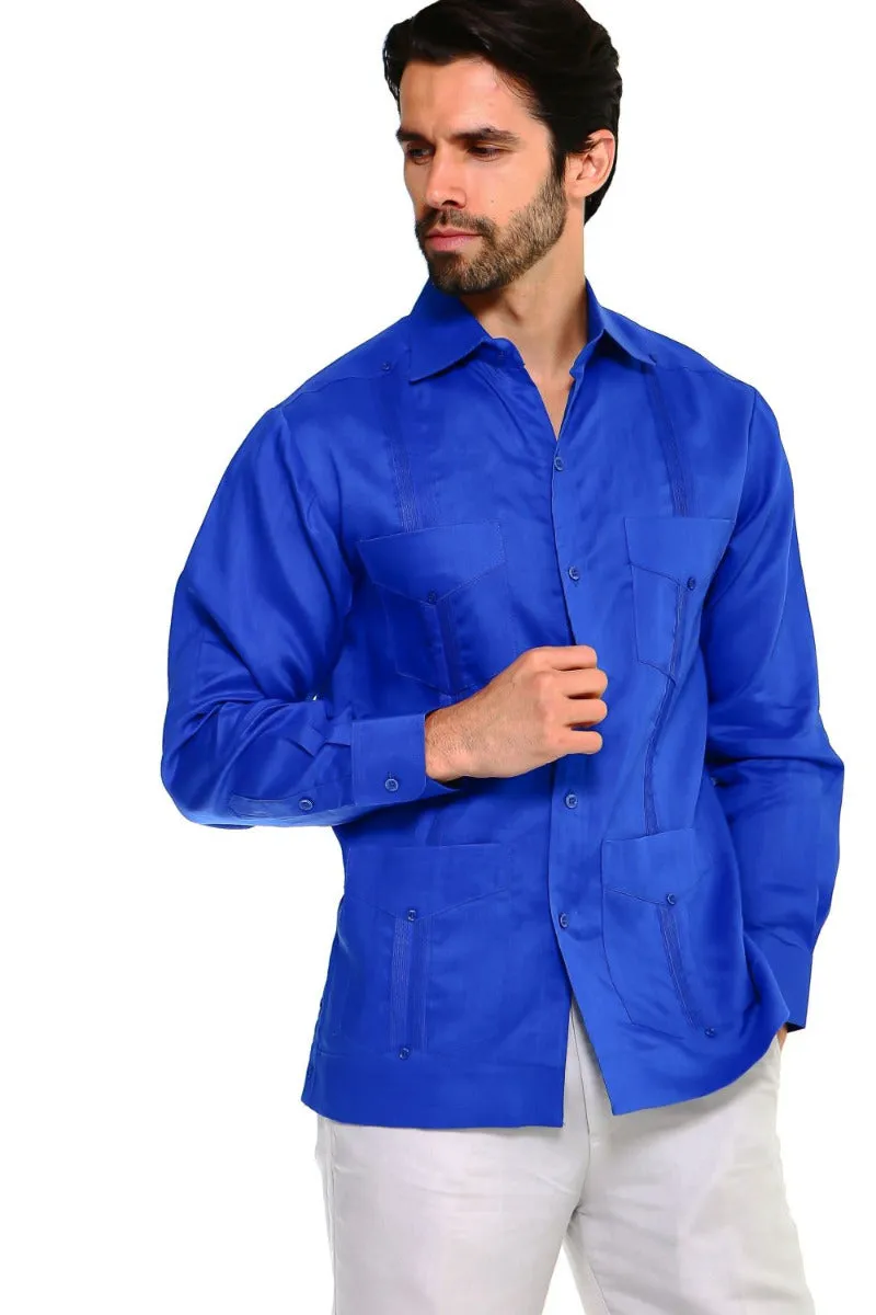 Mojito Collection Plus Size Guayabera Shirt Classic Poly Cotton Long Sleeve 3X-8X