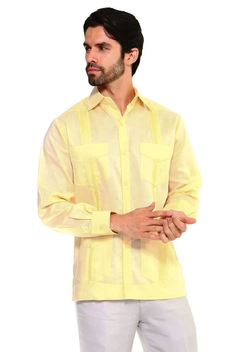 Mojito Collection Plus Size Guayabera Shirt Classic Poly Cotton Long Sleeve 3X-8X