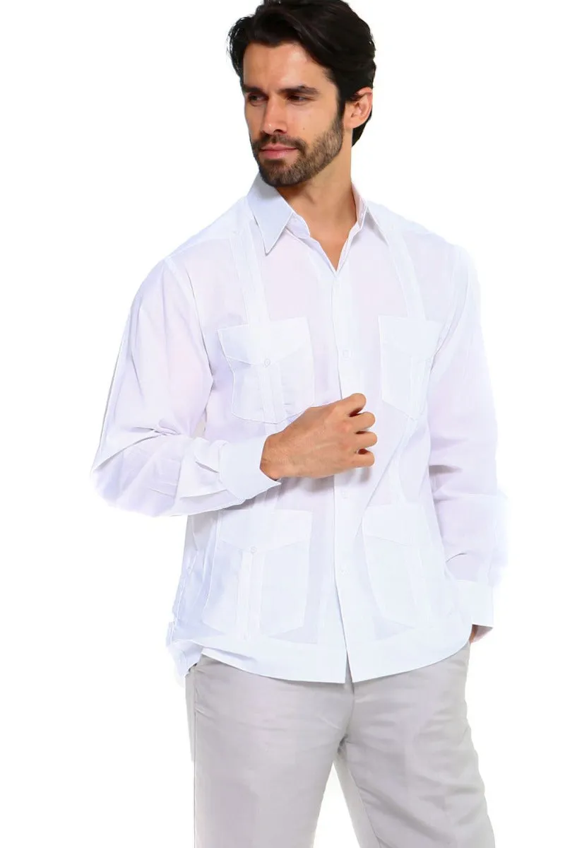 Mojito Collection Plus Size Guayabera Shirt Classic Poly Cotton Long Sleeve 3X-8X