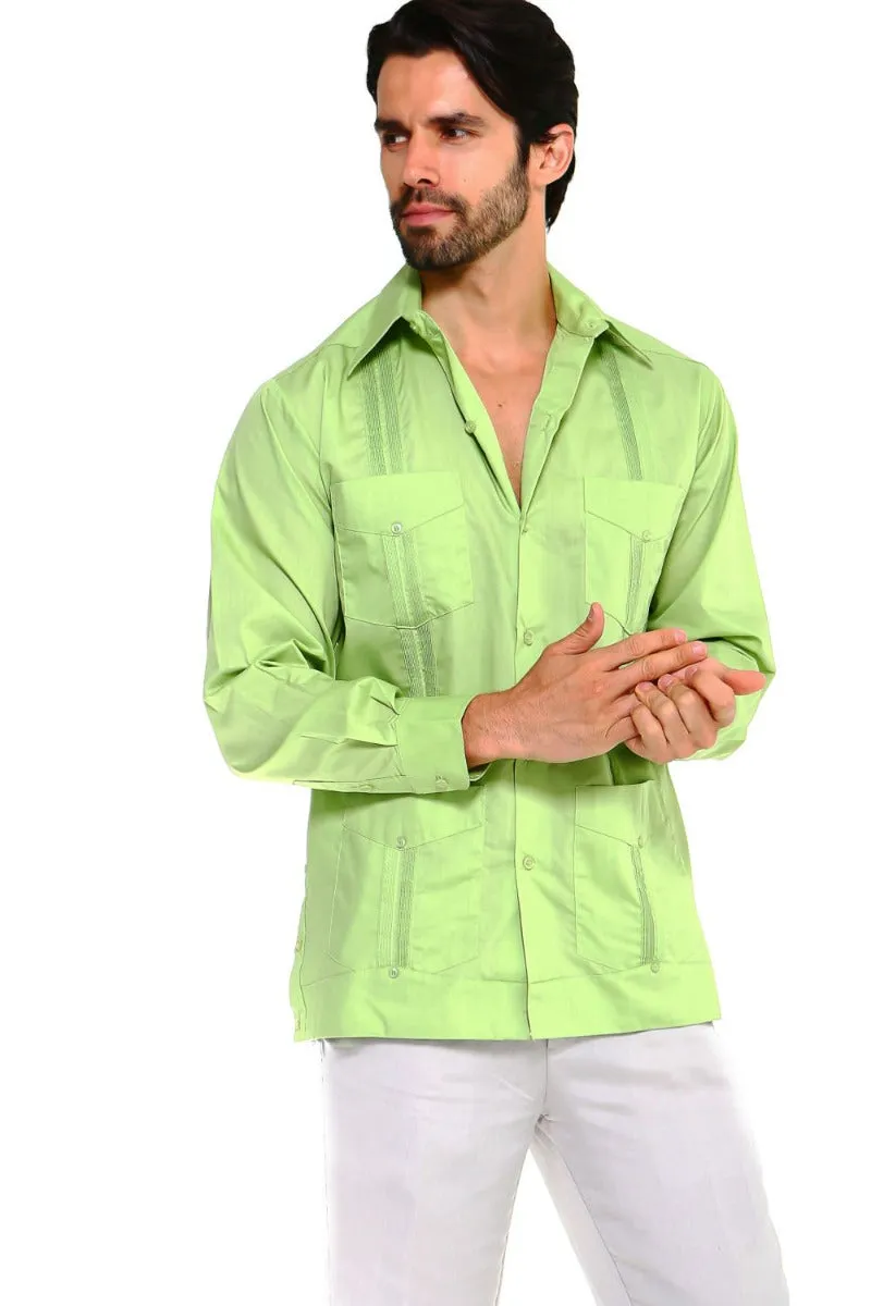 Mojito Collection Plus Size Guayabera Shirt Classic Poly Cotton Long Sleeve 3X-8X