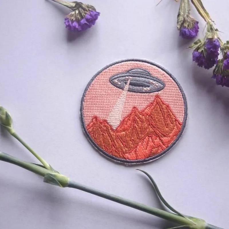 Mountain UFO Vintage Retro Iron On Patch