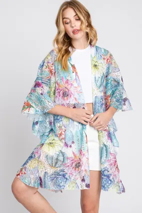 MS0355 Athena Ruffle Lined Cactus Print Crochet Kimono
