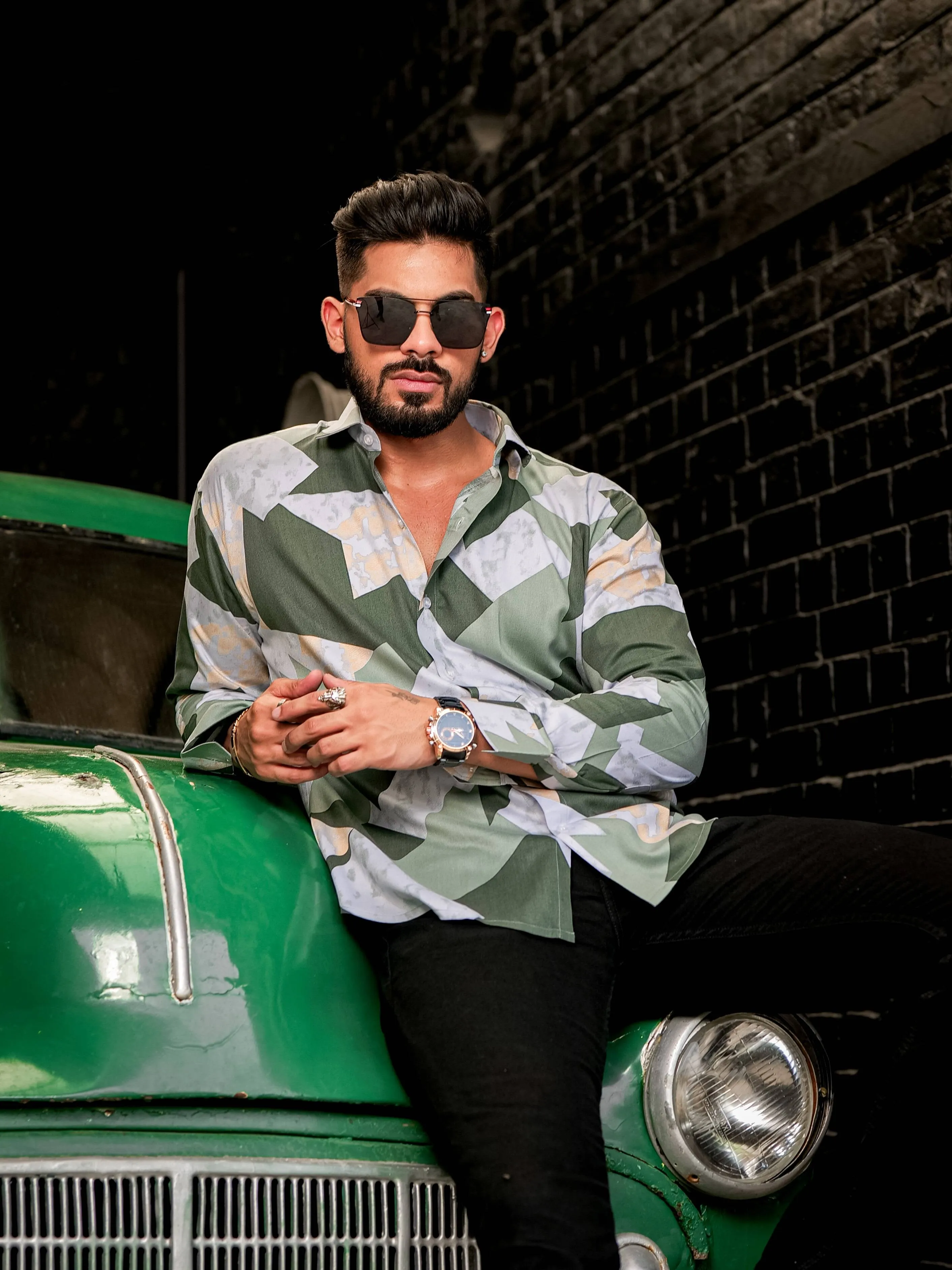 Multi Green Modal Cotton Print Premium Shirt
