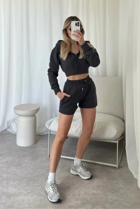 Naomi steel grey cropped jacket and shorts