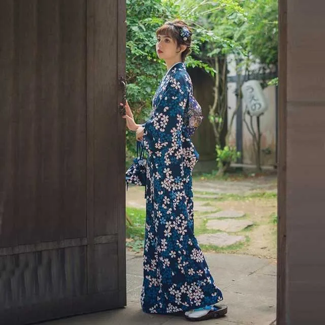 Navy and White Floral Kimono