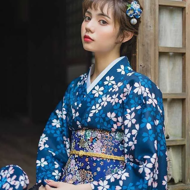 Navy and White Floral Kimono