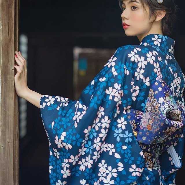 Navy and White Floral Kimono