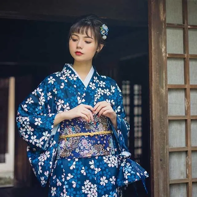 Navy and White Floral Kimono