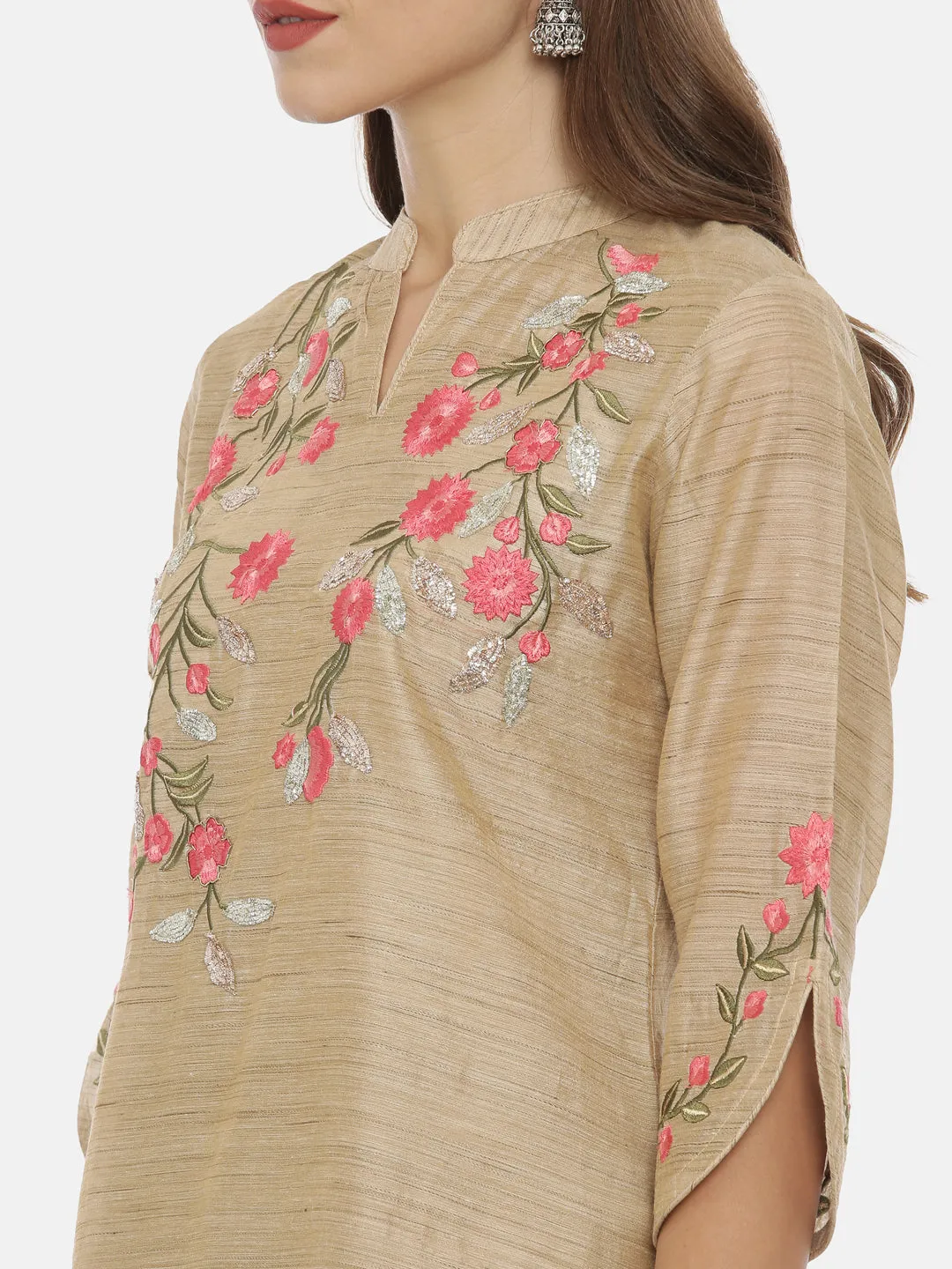 Neeru's Beige Color Chanderi Fabric Tunic