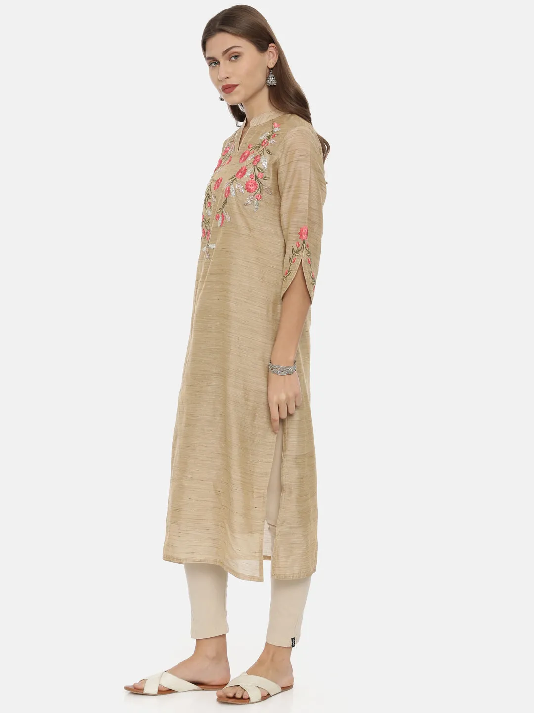 Neeru's Beige Color Chanderi Fabric Tunic